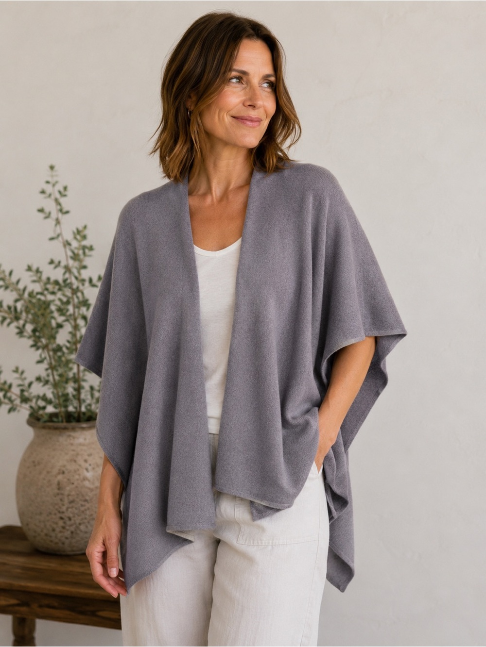 Bryn Walker 100% Cashmere Shawl Wrap | Size Small | Gray Taupe
